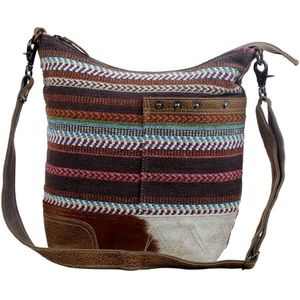 Myra Bag Layered Shoulder Bag Upcycled Cotton & Cowhide Leather NWT